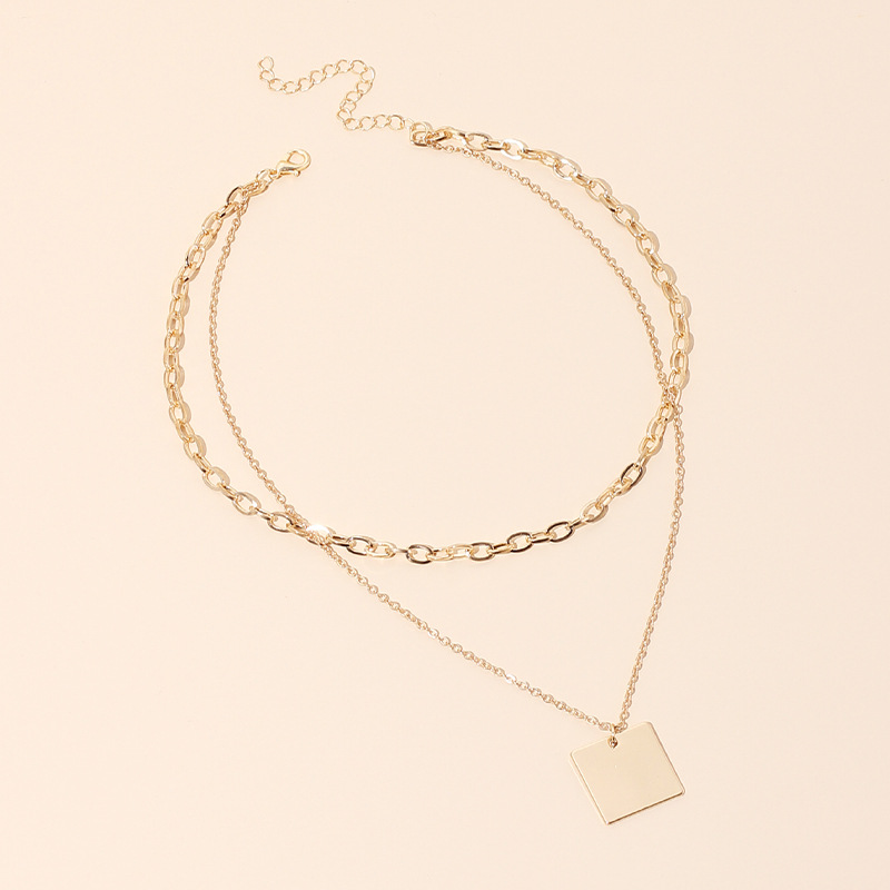 13g Weight Necklace Classification Wedding, Travel Occasion Women'S Gender Fashion Style Gold Color Geometric Golden Glossy Multi-layer Necklace 2