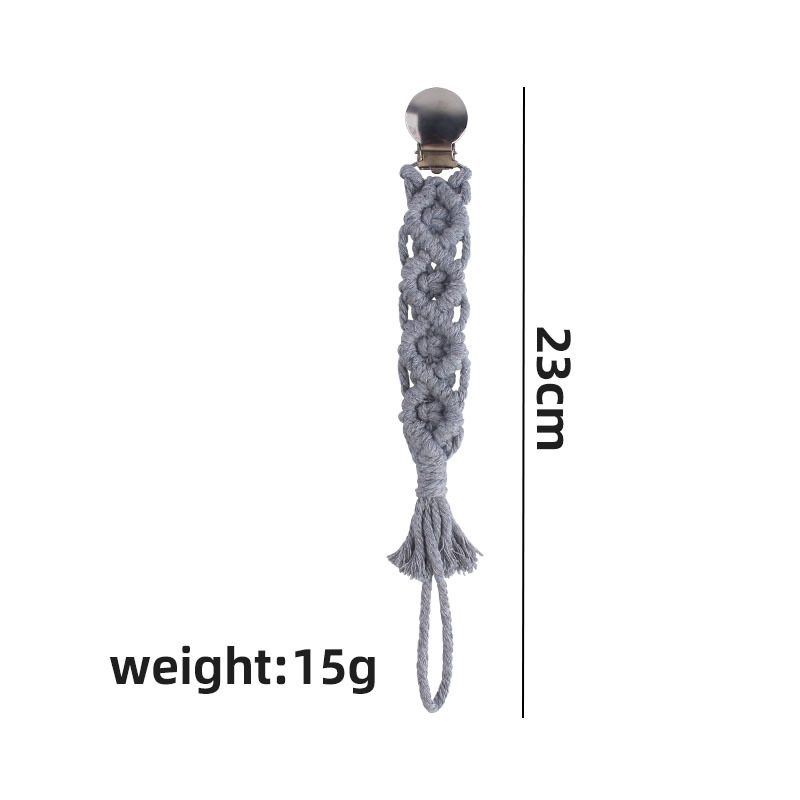 Bebé suministros popular plana pezón clip pezón cuerda DIY bebé creativo hecho a mano tejido de algodón cuerda pezón cadena