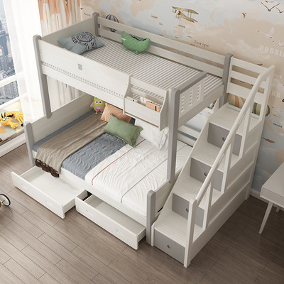 儿童双层床高箱上下床多功组合子母床现代上下床实木高低床全实木