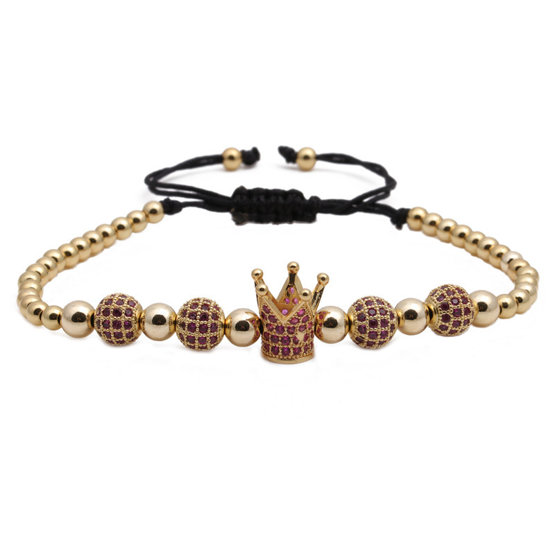 New Hot Sale Stainless Steel Diamond Ball Crown Braided Adjustable Bracelet Set Wholesale Nihaojewelry display picture 8