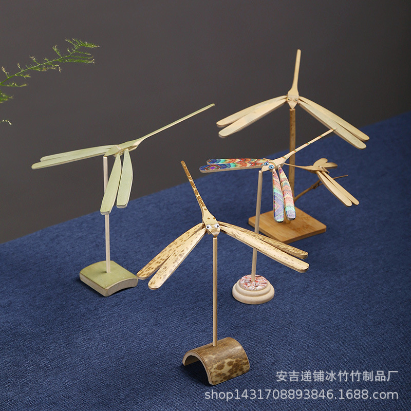 竹制蜻蜓平衡摆件装饰小蜻蜓玩具办公室摆设小玩意拍摄摆件竹礼品