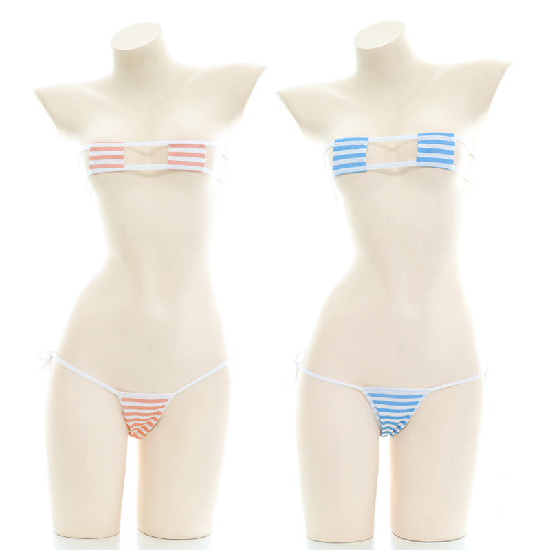 Second-dimensional clothing blue and white striped square bikini Japanese sexy lace-up striped strap underwear S0325