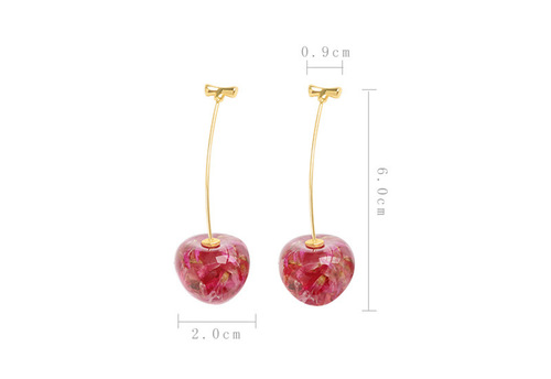 New resin design cute girl fresh cherry tender pink dried flower cherry earrings earrings for women