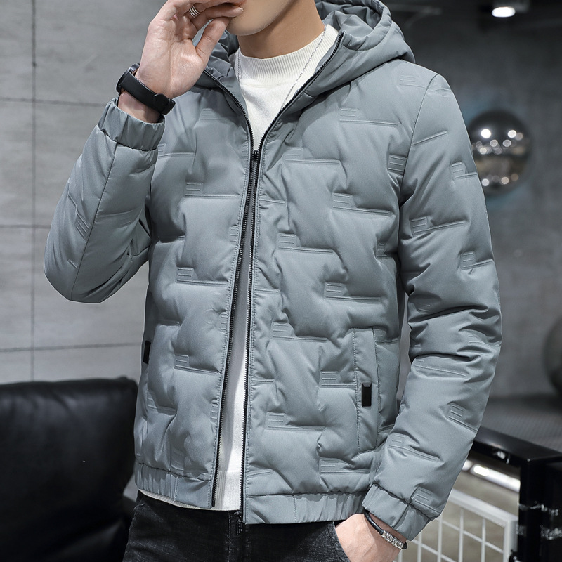 Vêtements pour hommes Veste d'hiver en coton pour hommes avec capuche, fine et fine, légère, courte et à la mode, veste chaude en coton pour hommes_voghion.com