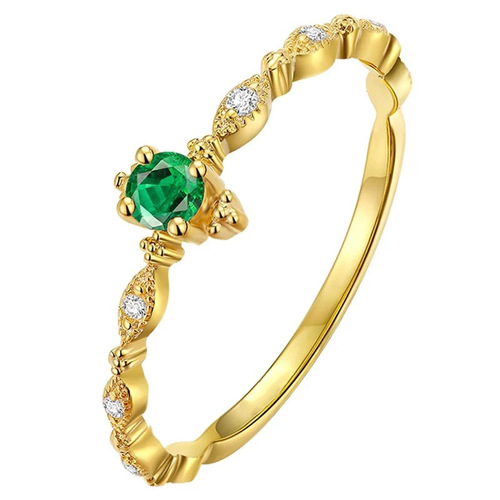 S925 sterling silver plated 14K gold inlaid emerald ring fashionable light luxury design style simple and beautiful ring for women