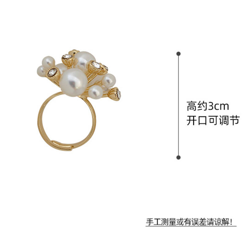 Koreanischer Stil Design Sinn Feuerwerk Perle Strass Ring Weibliche Übertriebene Persönlichkeit Offenen Zeigefinger Ring Hipster Temperament Schmuck display picture 7