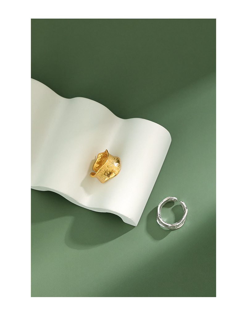 Korean S925 sterling silver ring ins irregular concave tin foil fingerprint open ring female