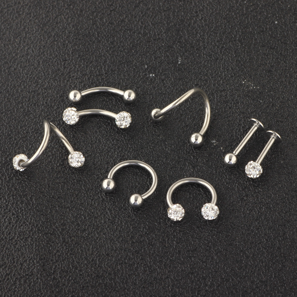 8-Piece Stainless Steel Lip Nails Eyebrow Nails Nose Nails Belly Button Ring Piercing Jewelry Set Rose Gold detail image 10