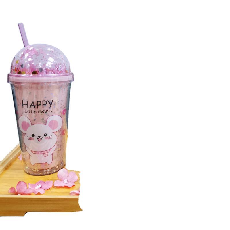 Taza de agua directa de fábrica patrón personalizado unicornio taza ins chica corazón doble capa taza de paja de plástico taza