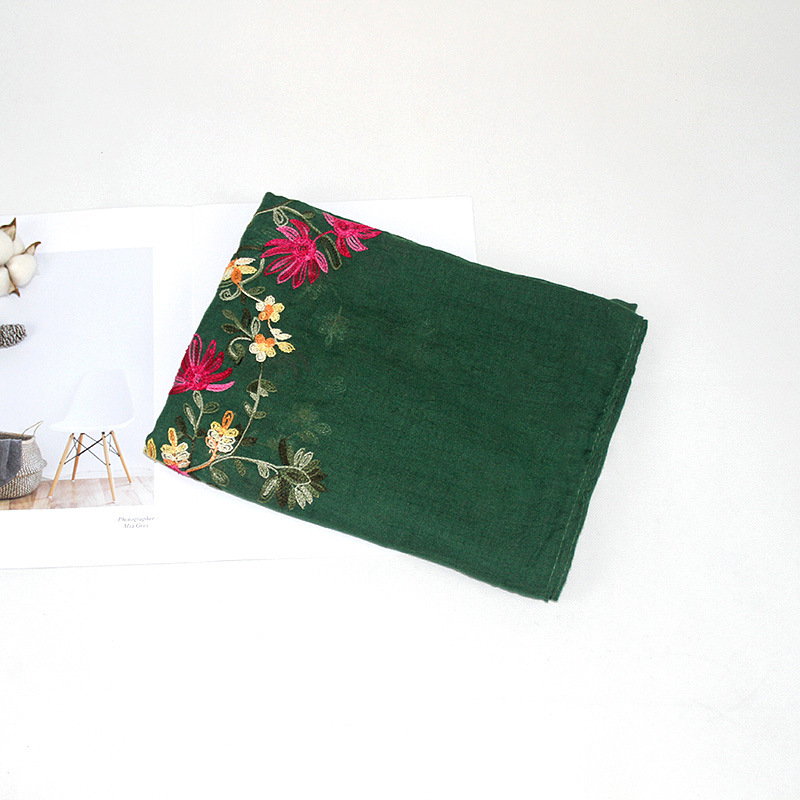 Bohemio bordado de algodón y lino de La Flor bufanda de las mujeres de Nepal viajes estilo étnico bordado bufanda chal