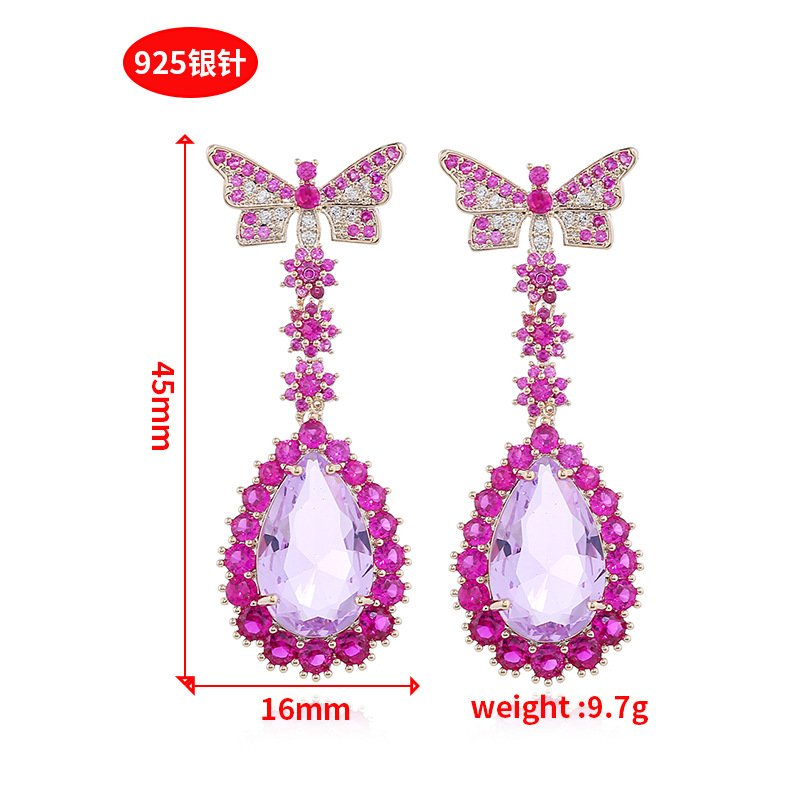 2020 Nouveau En Argent Sterling Aiguille Zircon Doux De Luxe Rétro Boucles D'oreilles Européen Et Américain De Mode Papillon Goutte D'eau À La Mode Unique Boucles D'oreilles display picture 2