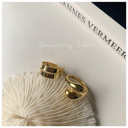 Elegant Metal-Sensory Ring with Spiral Design, Simple and Cold Style, Wide Band Ring for Women - Made of S925 Silver, from Dongdaemun, South Korea
