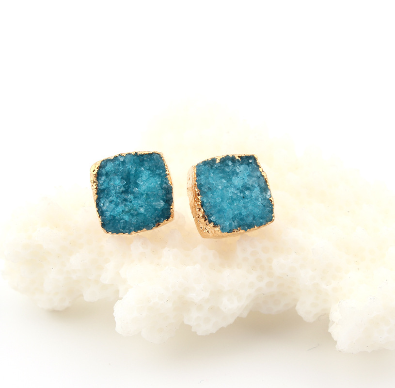 Jewelry New Small Square Natural Stone Ear Studs Bud Ear Earrings Crystal Earrings Druzy display picture 2