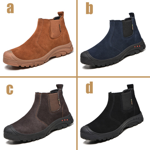 Anti-smash, anti-puncture suede cowhide labor protection shoes for men, steel toe-toe safety protective work shoes, construction site welding shoes