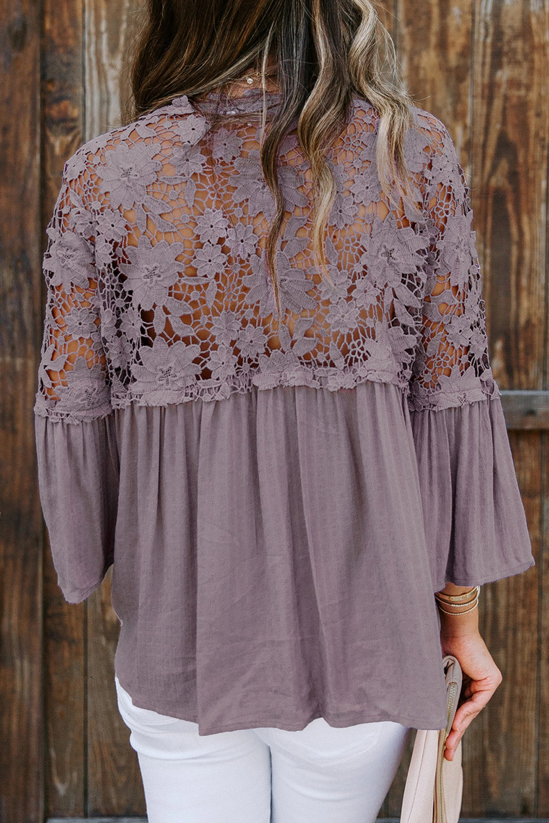 new V-neck trumpet sleeve pullover chiffon shirt  NSHZ35288