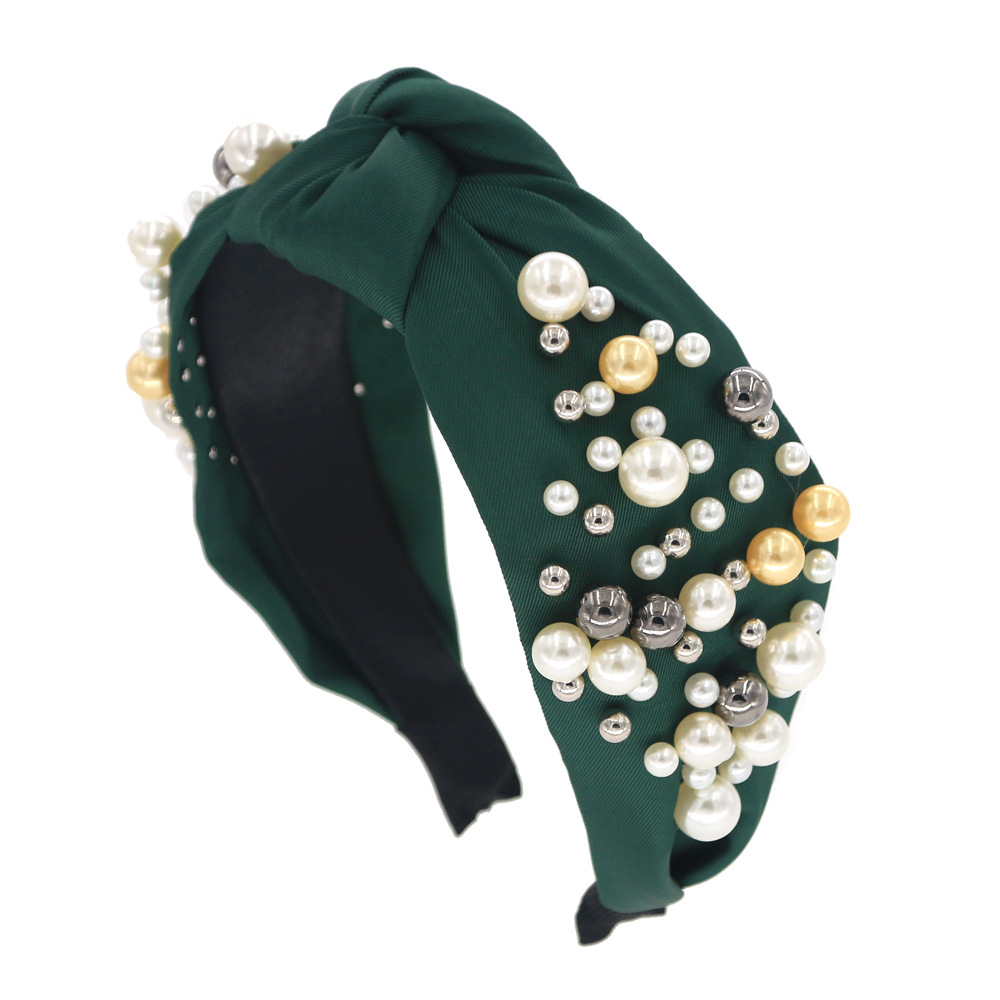 Fashion Pearl Wide Version Headband Six-color Knotted  Headband  Wholesale display picture 11