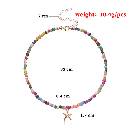 Amazon Bestselling Cross-Border Fashion Jewelry for Women - Colorful Rice Bead Necklace with Alloy Butterfly and Starfish Pendant