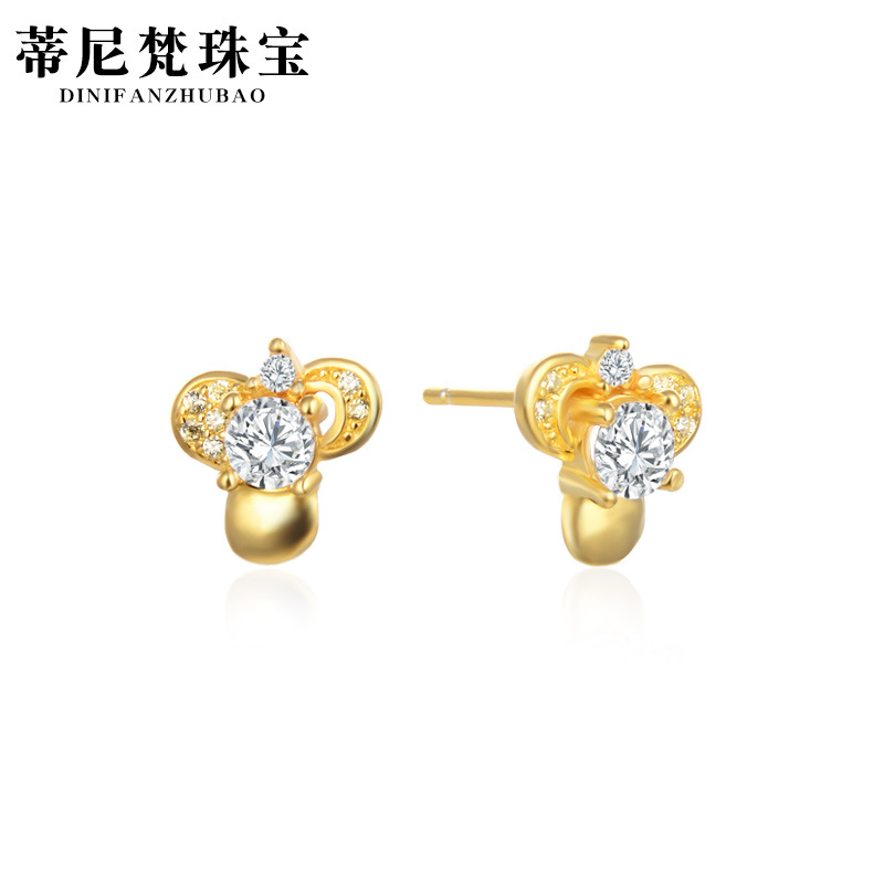 Japonés y coreano s925 pendientes de diamantes de plata de las mujeres elegante sol y luna flor pendientes Luz de lujo joyería de moda suministro directo de fábrica