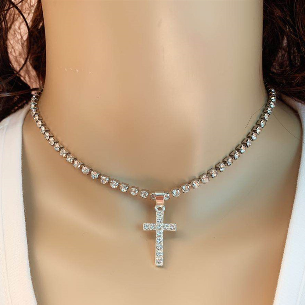 Fashion Cross Alloy Plating Inlay Artificial Diamond Womenu0027S Pendant Necklace 1 Piece