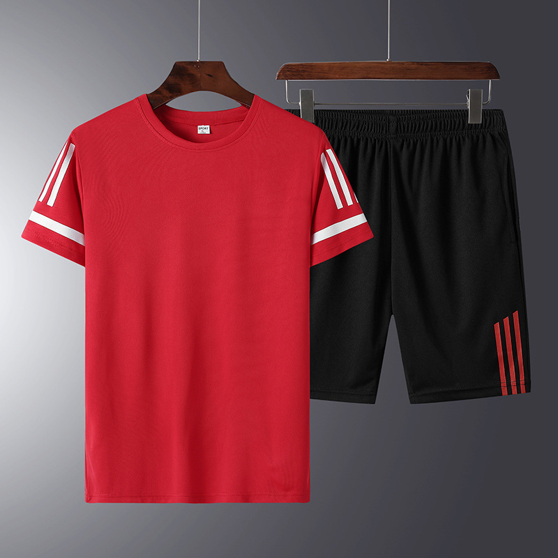 Nueva malla de tres barras pantalones cortos elásticos traje deportivo jersey de secado rápido para hombres conjunto de dos piezas de entrega de una pieza