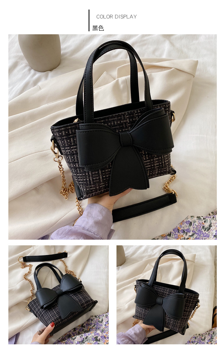 New Summer Fashion Bow-knot Plaid Korean Wild Woven Chain One-shoulder Messenger Handbag For Women display picture 36