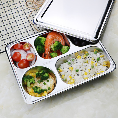 304不鏽鋼餐盒 飯堂食堂分格飯盒午餐盒帶蓋幼兒園學生快餐盤批發