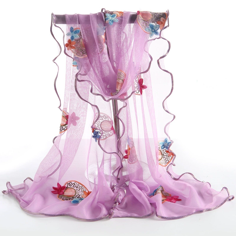 Demi-season long scarf, cloak, 2020, thin weaving, with embroidery, Korean style