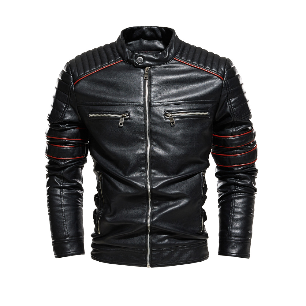 Buy quality Men's Leather Jacket 2021 British Men's Pu Jacket Stand Collar Slim Fit Motorcycle