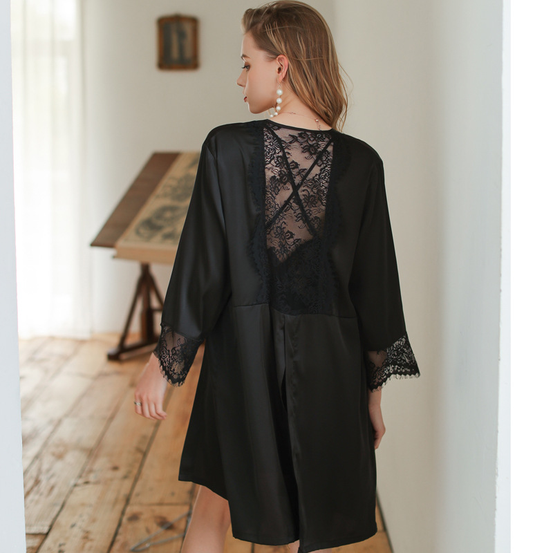 Sexy Pyjamas Damen Morgen Kleid Bademantel Kimono Nachthemd Imitation Seide Home Wear Dünne Eisseide Frühling Und Sommer Neue Single Robe display picture 10