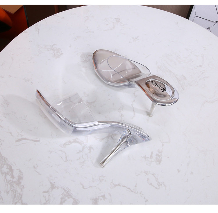 Dép sandal nữ quai ngang gót pha lê cao 6–8 cm phong cách Hàn Quốc — Màu bạc, Màu đen chi tiết 22