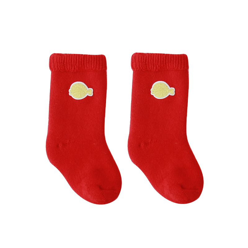 20 años calcetines de bebé nuevo Otoño e Invierno engrosados calcetines de Terry año de nacimiento calcetines rojos calcetines de bebé recién nacido cálido