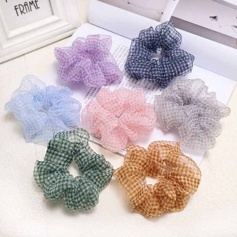 Mesh Plaid Hair Rope Large Intestine Hair Ring Ball Head Rubber Band Tie Hair Scrunchies Wholesale Nihaojewelry display picture 2