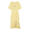 Zhili style dress goddess 2020 new summer dress with slim waist V-neck drill button yellow fishtail skirt