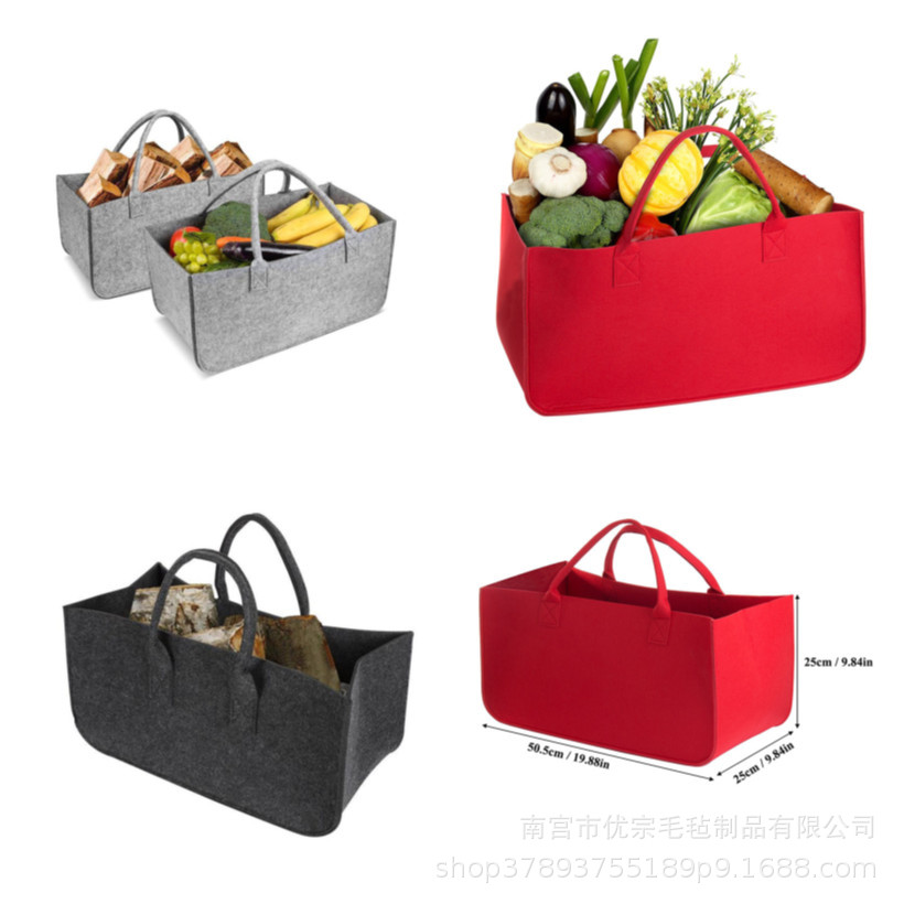 Bolsa de mano creativa de fieltro, bolso de mano de fieltro, bolsa de almacenamiento portátil, cesta de almacenamiento para leña, bolso de mano resistente hecho a mano.