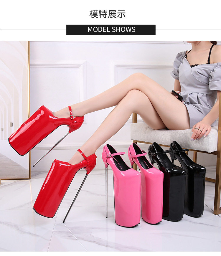 Giày cao gót nữ gót nhọn siêu cao trên 8 cm mũi tròn — Màu đen, Màu đỏ, Đỏ đào chi tiết 10