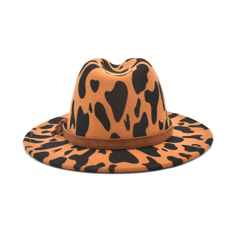 Fashion Style Flat Eaves Rim Unisex Fashion Cow Pattern Flat Eaves Fedora Hat