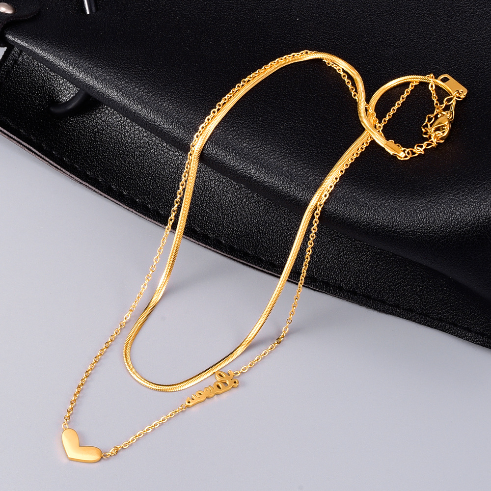 Heart Pattern Women'S Gender Titanium Steel Double-layer Necklace