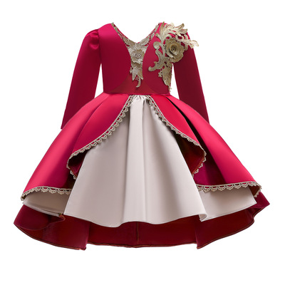 女童连衣裙绣花拼色童裙新款红色公主裙短款长袖保暖小外套套装裙