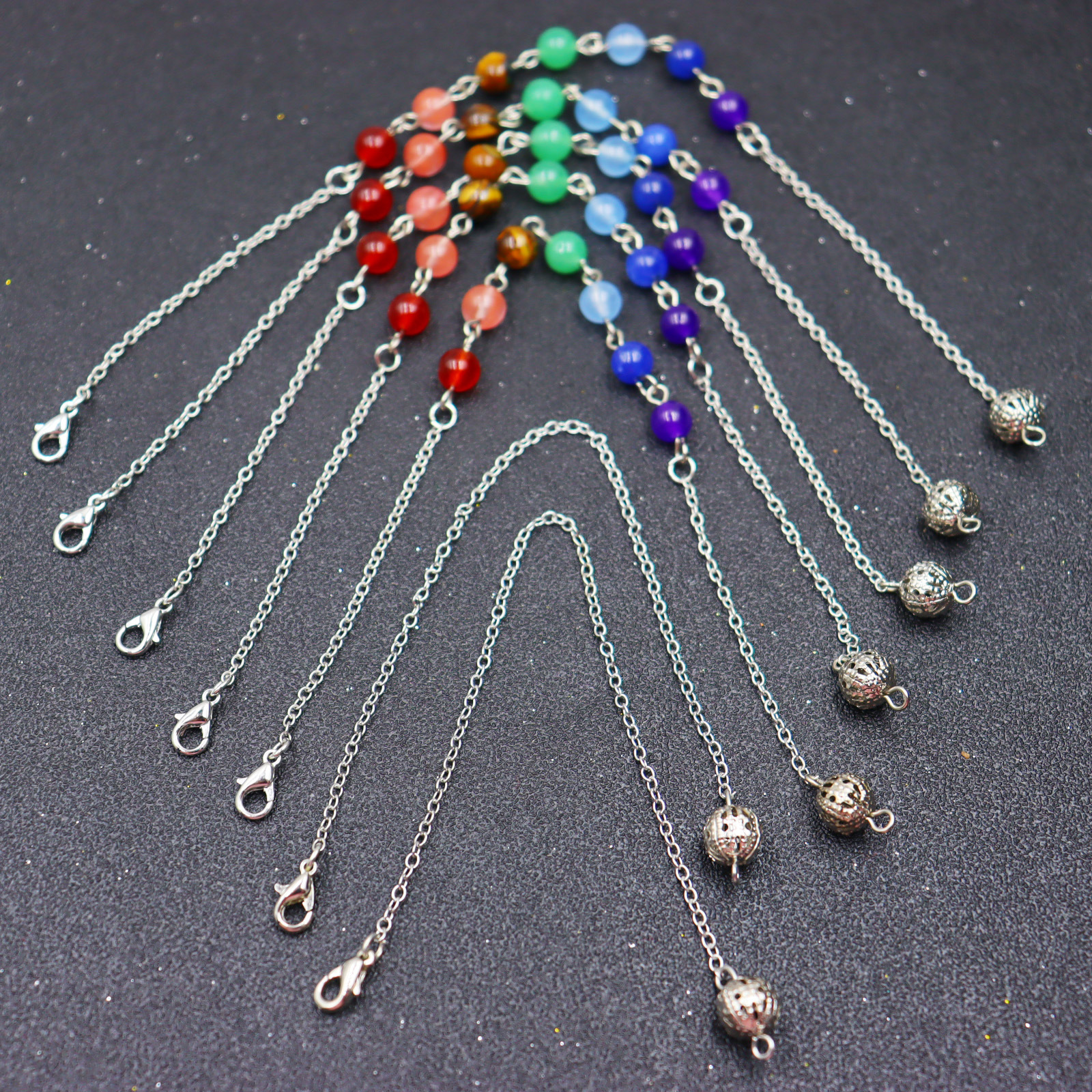 7色 珠子链镂空珠灵摆链条龙虾扣灵摆吊坠配件链子光链