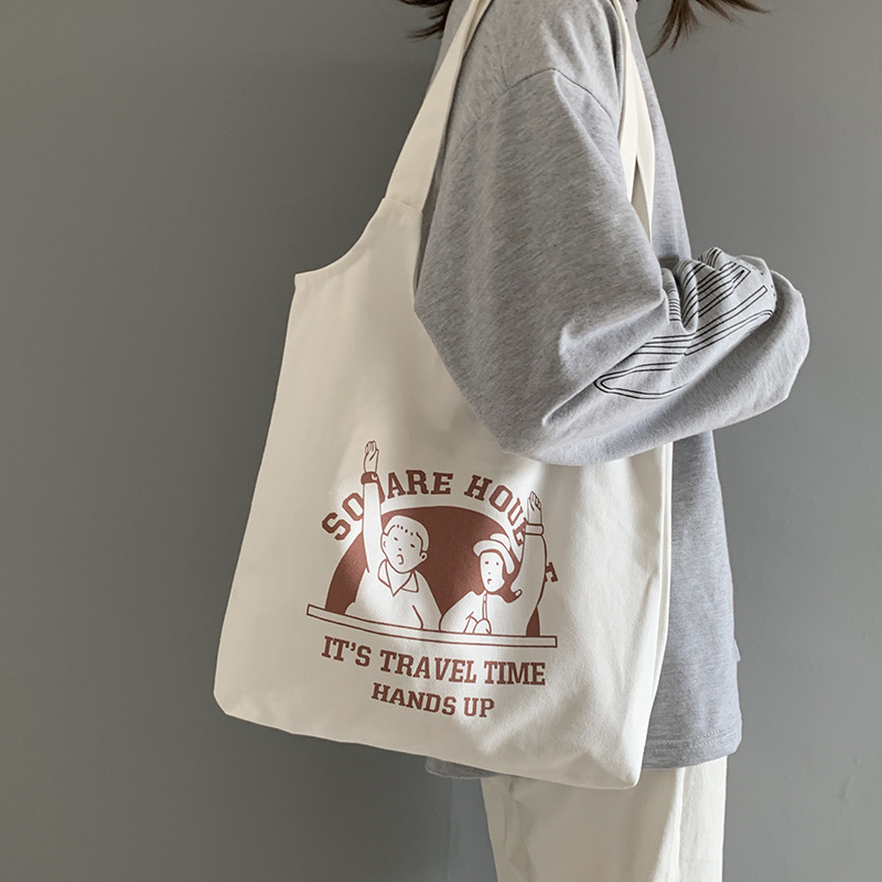 Nuevo bolso de lona para mujer, un solo hombro, estilo ulzzang coreano y japonés, gran capacidad, bonito bolso de lona ins, venta al por mayor.