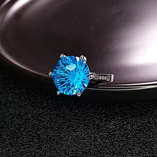 Manufacturer wholesale cross-border imitation sapphire ring European and American blue crystal living diamond ring temperament amethyst color treasure ring