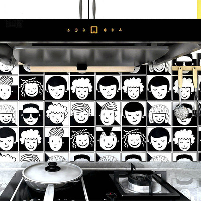 黑白色卡通头像图案瓷砖定制 理发店卫生间防滑地砖300*300小花砖