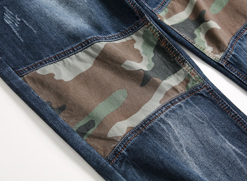 Men's Clothing Distressed Camouflage Patchwork Jeans American Style Trendy And Stylish Supply_viptrois.com