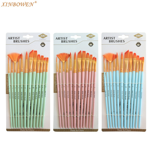 Cross-border 12-piece gradient oil paint brush set macaron color student painting art painting watercolor oil paint brushes