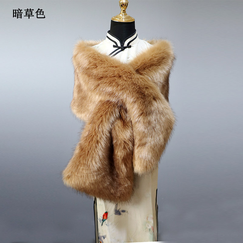 秋冬旗袍配件加厚保暖网红披肩仿皮草舞台晚礼服加宽坎肩女毛毛绒