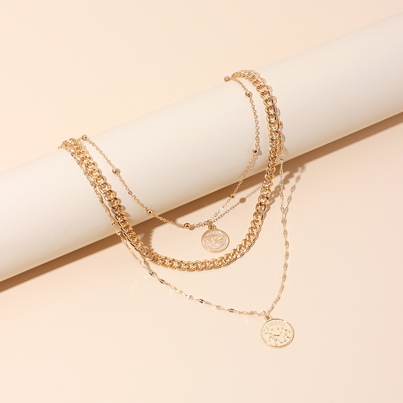 30g Weight Earrings Classification Wedding, Travel Occasion Women'S Gender Gold Color Fashion Multi-layered Wearing Medal Devil's Eye Tag Clavicle Necklace For Women 4