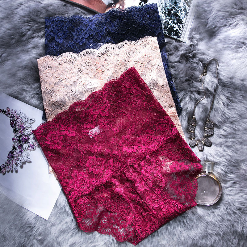 Underwear women's high waist lace sexy belly hip size fat mm200 kg seamless cotton big red pants