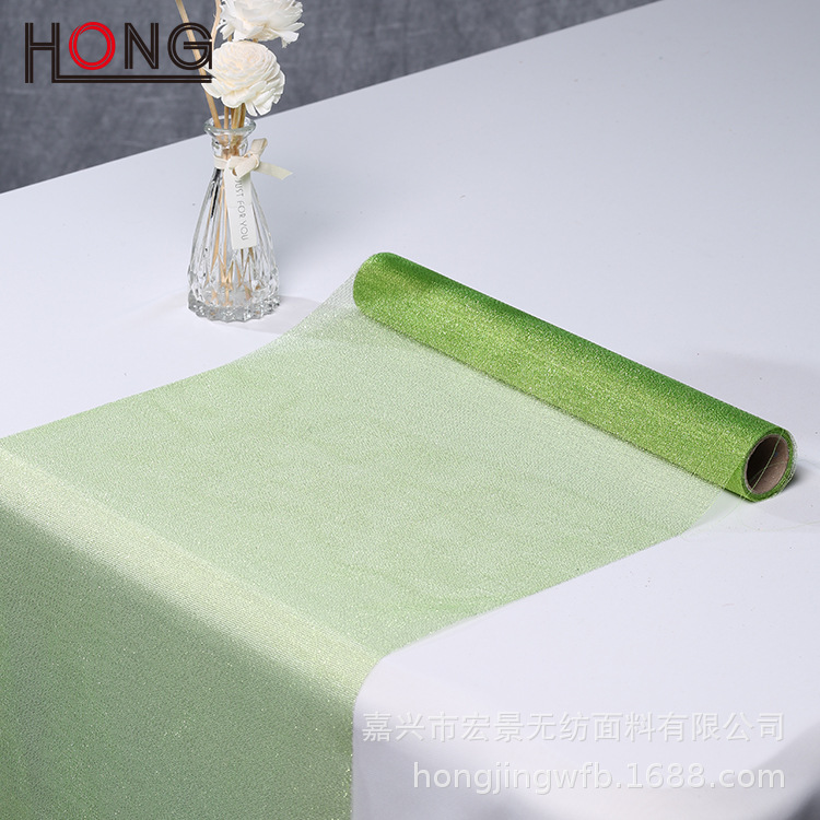 网格金葱布，闪光涤纶面料，婚礼装饰桌旗 鲜花包装材料