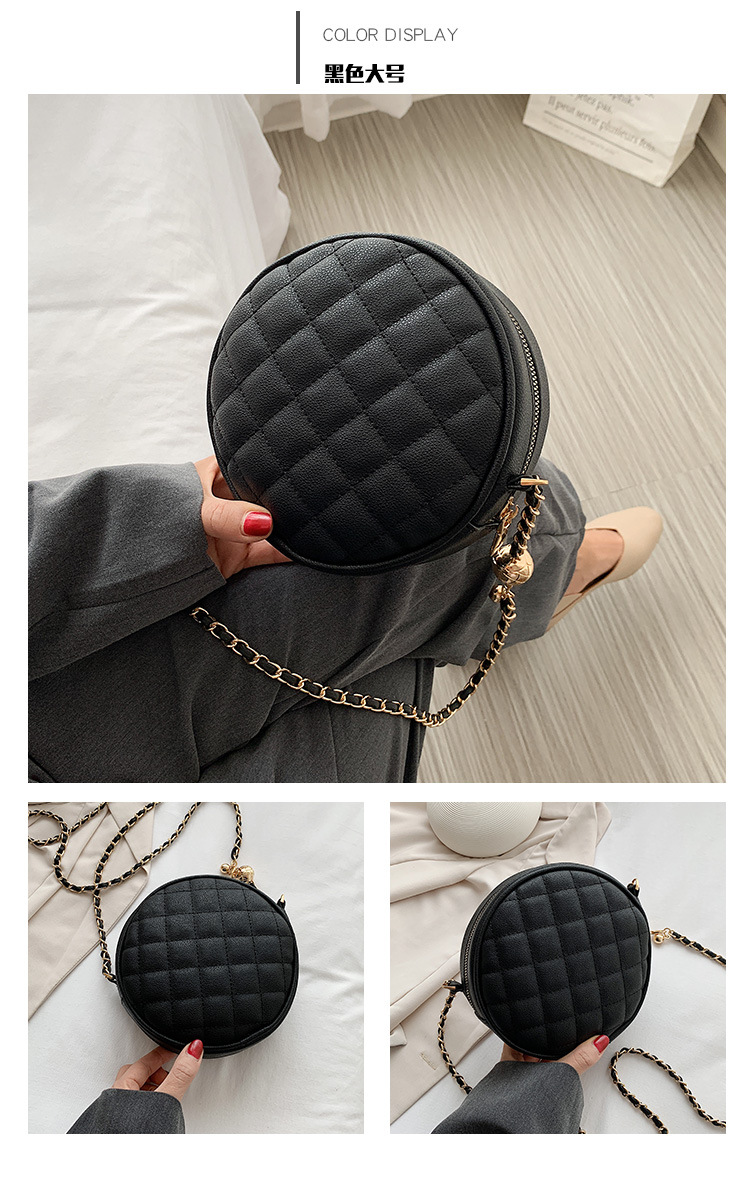 New Fashion Simple  Trend Fashion Rhombus Chain  Shoulder Messenger Small Round Bag Wholesale display picture 2