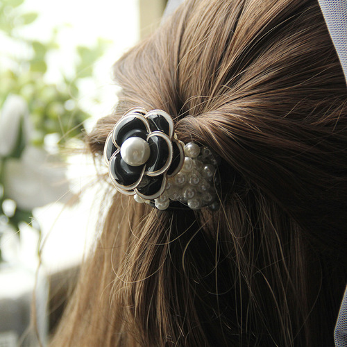 韩国东大门时尚简约发圈珍珠山茶花头绳气质小清新发绳皮筋女